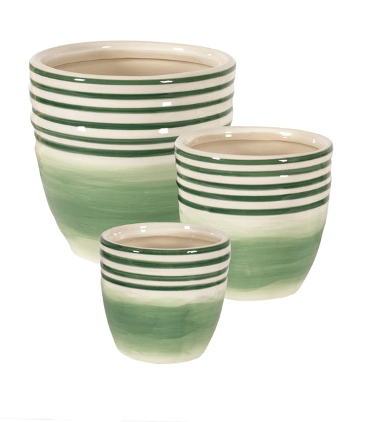 Green and Cream Pot - Three Sizes