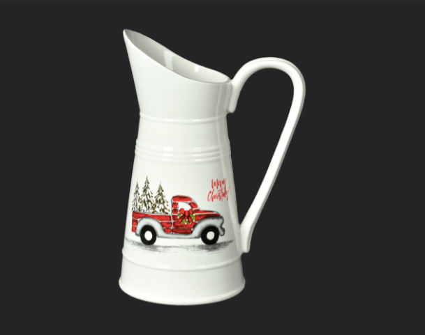 Slim Pitcher with Red Truck 12"