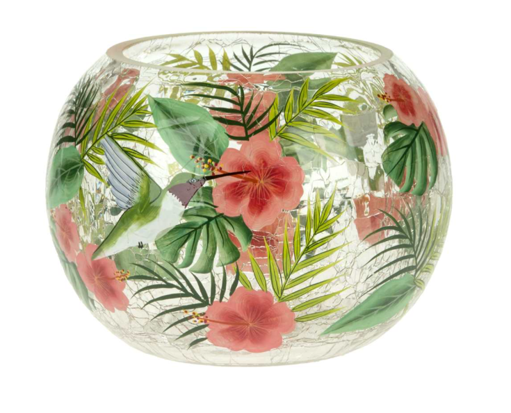 Round Glass Hummingbird Tealight Holder