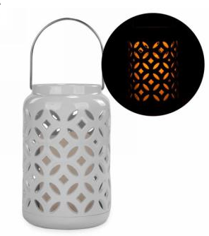 Light Grey Lantern with LED Candle