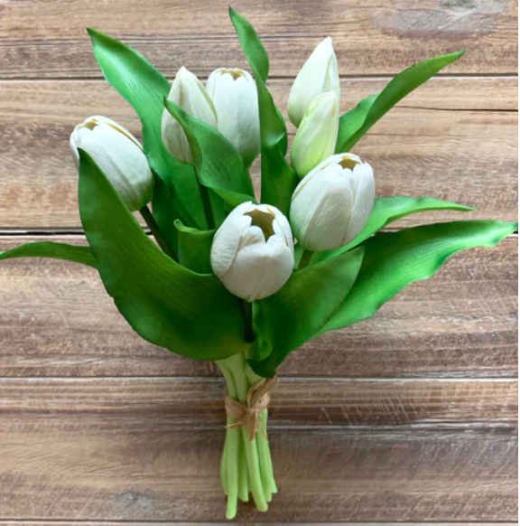 White Real Touch Tulips 12" - Joshua & Company
