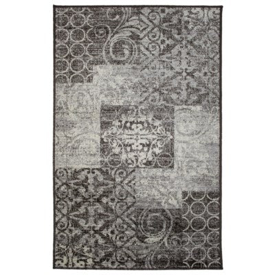Faded Grey/Brown Washable Rug with Low pile
