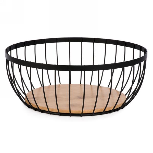 Large Round Metal and Wood Basket