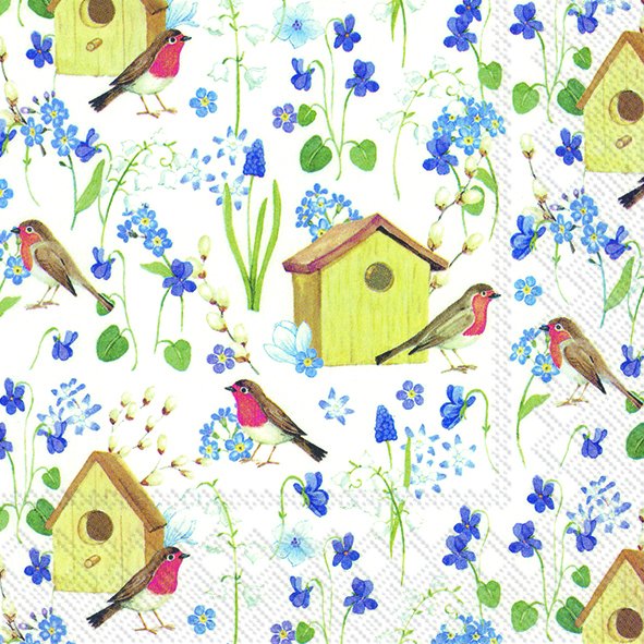 Luncheon Napkin - Birdhouse in Spring