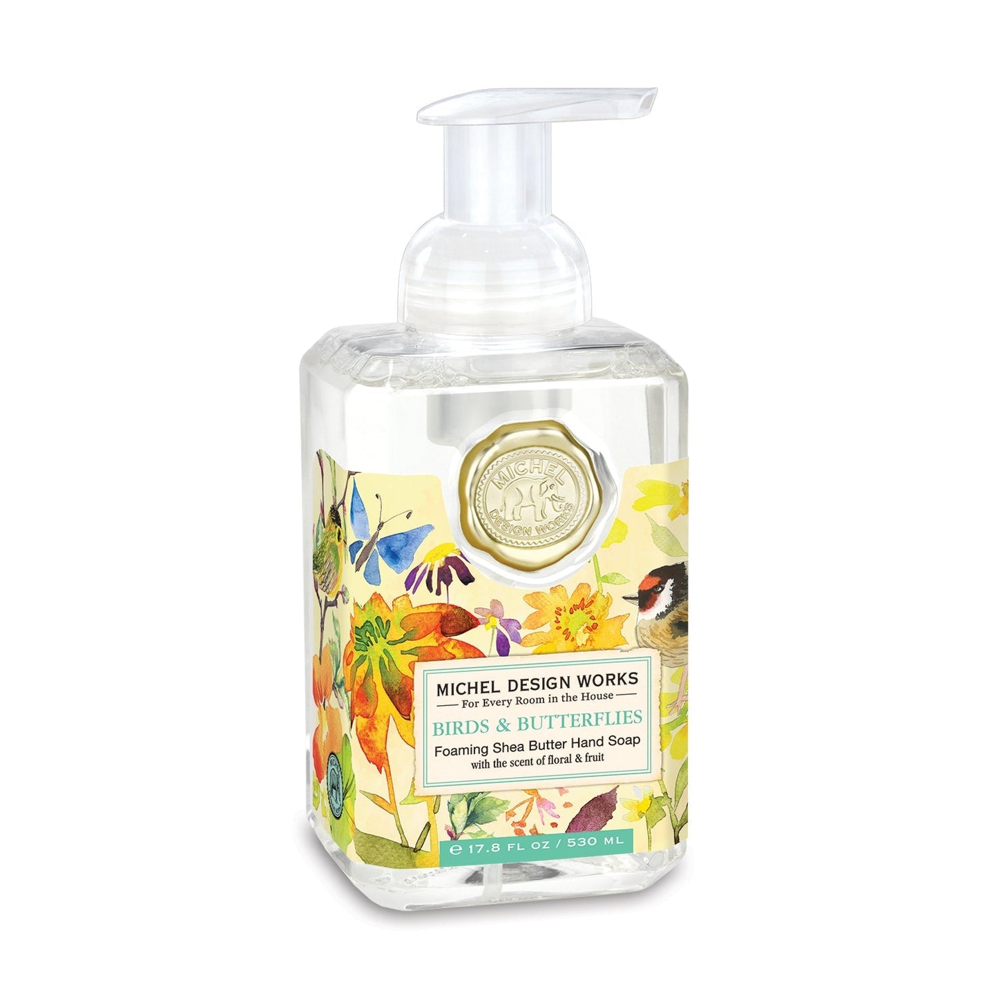 Clear Foaming Hand Soap with Birds and Butterflies Colourful Print