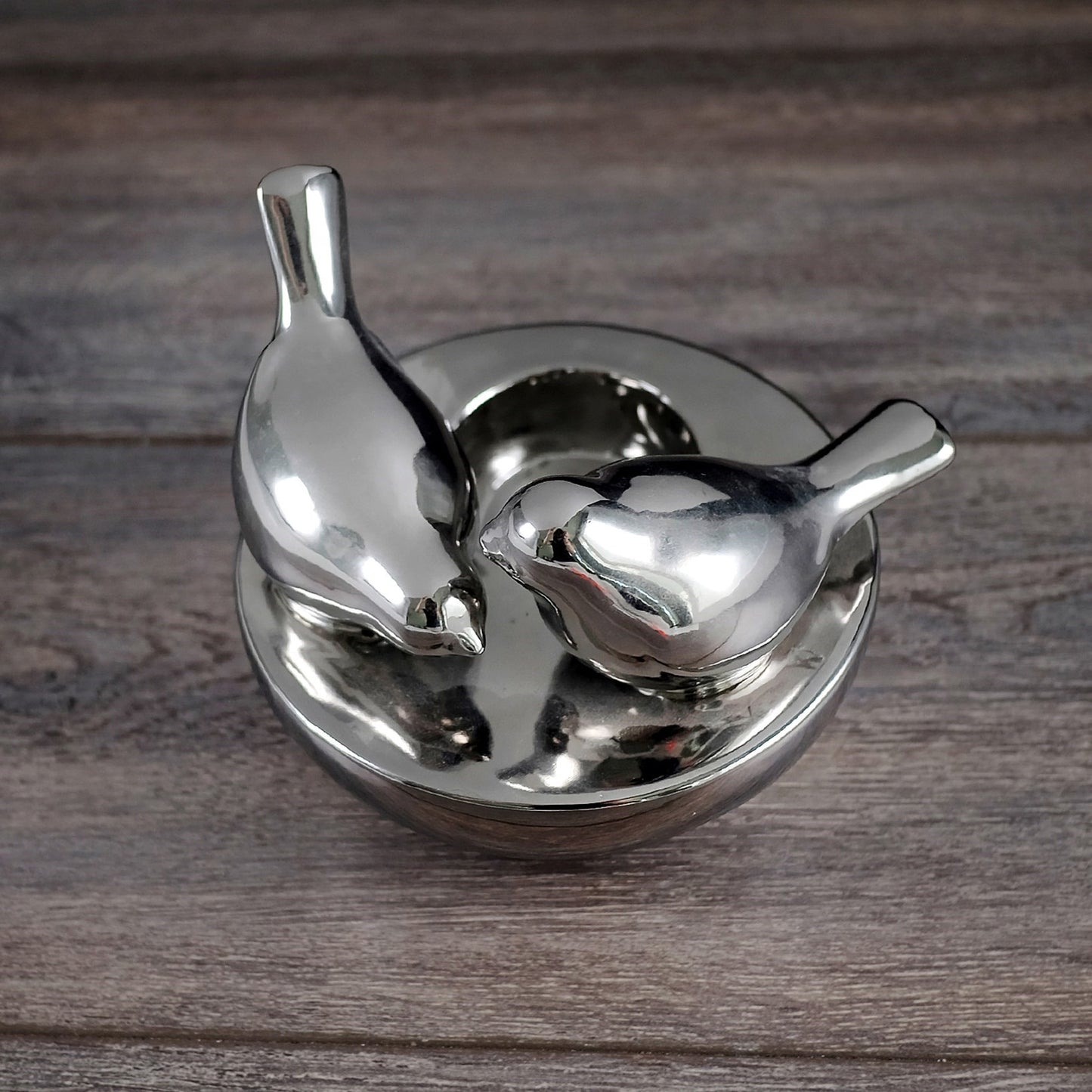 Silver Ceramic Bird Tea light Holder