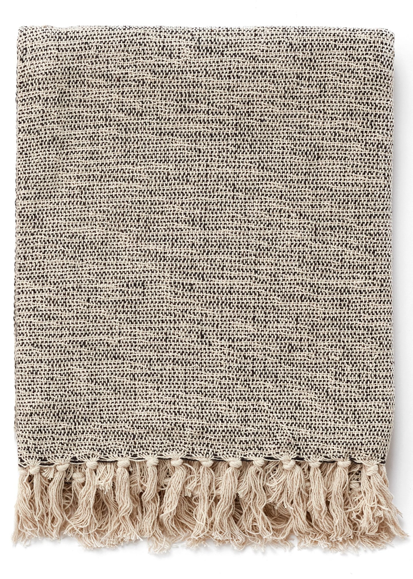 Beige and Black Throw Blanket with Fringe