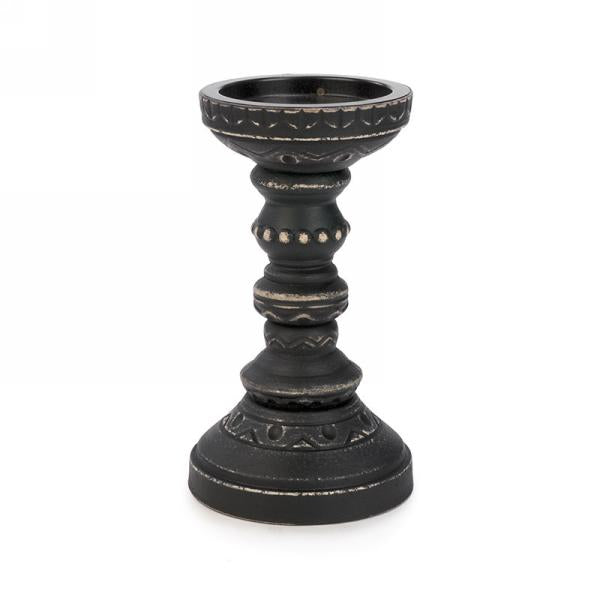 Antiqued Black Candle Holder 8"