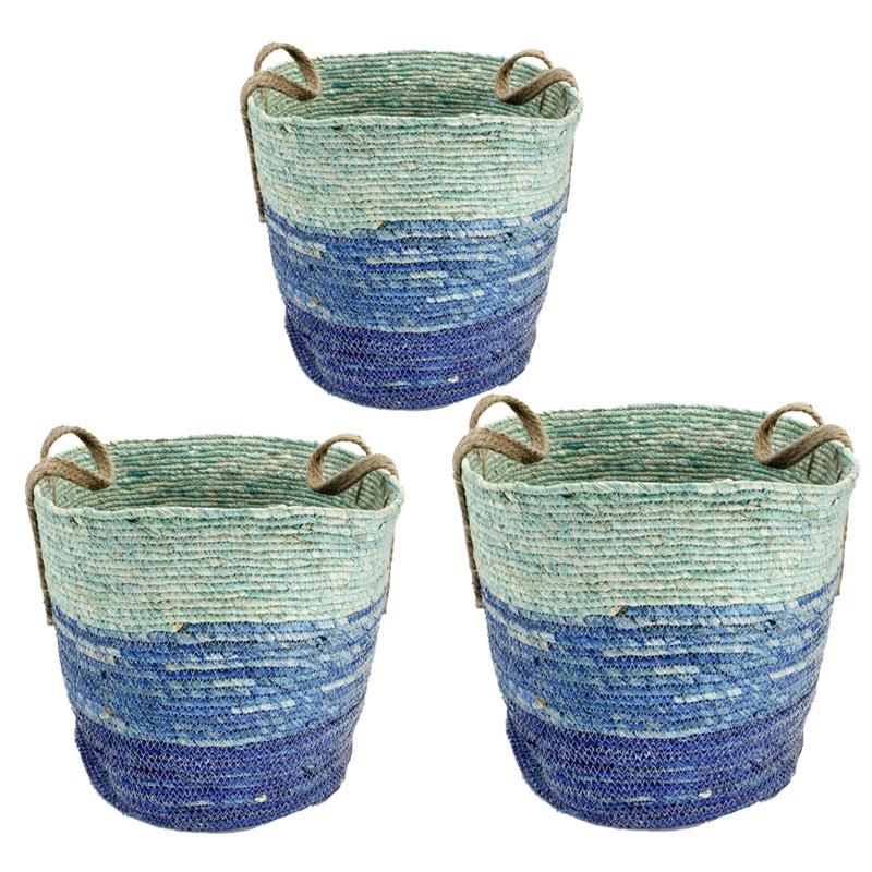 Blue and Natural Fibre Baskets (3 sizes)