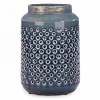 Blue Textured Vase with Gold Trim