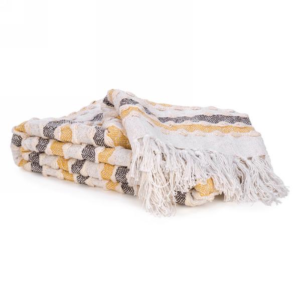 Yellow, Cream and Chocolate Textured Throw with Tassels