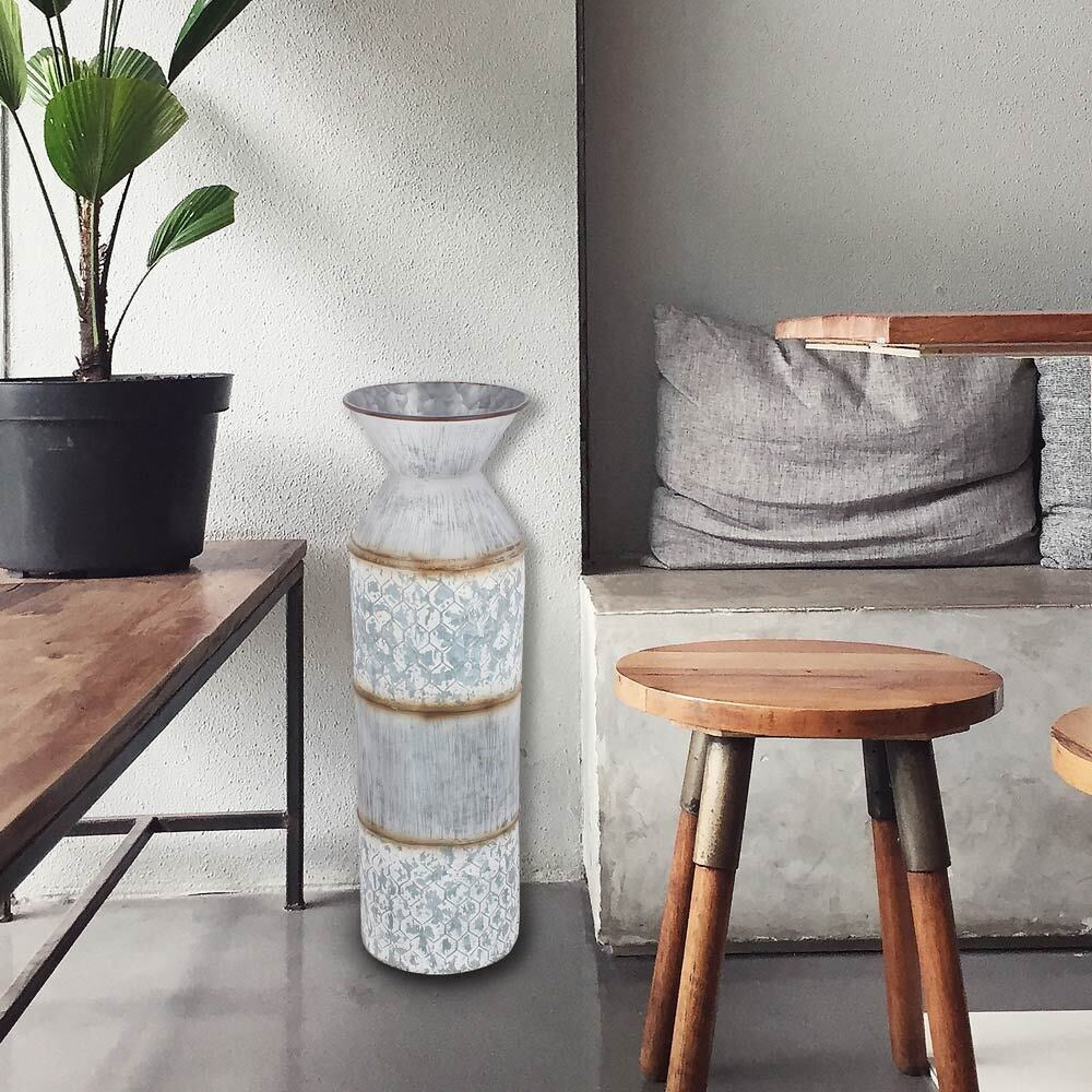 White Wash Canister Floor Vase (22" tall)