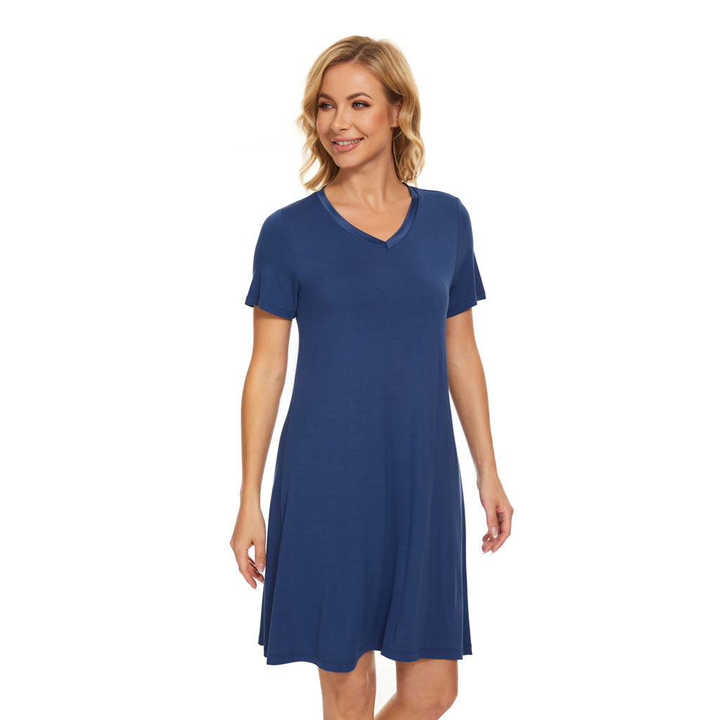 Bamboo A line Night Dress - French Blue