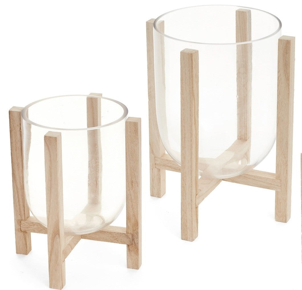 Hurricane Glass with Wooden Stand