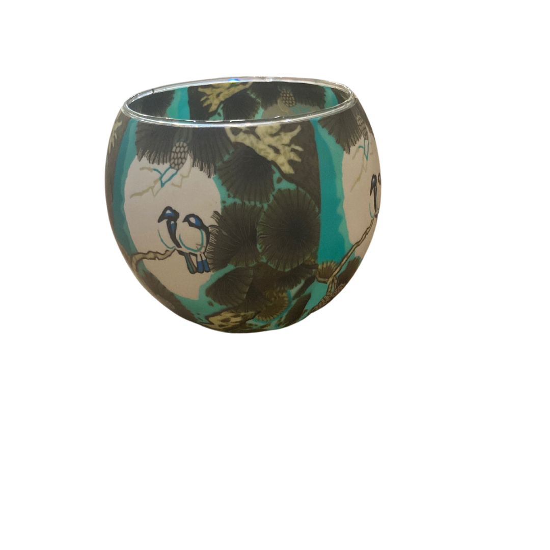 Glass Tea Light Holder-Love Birds