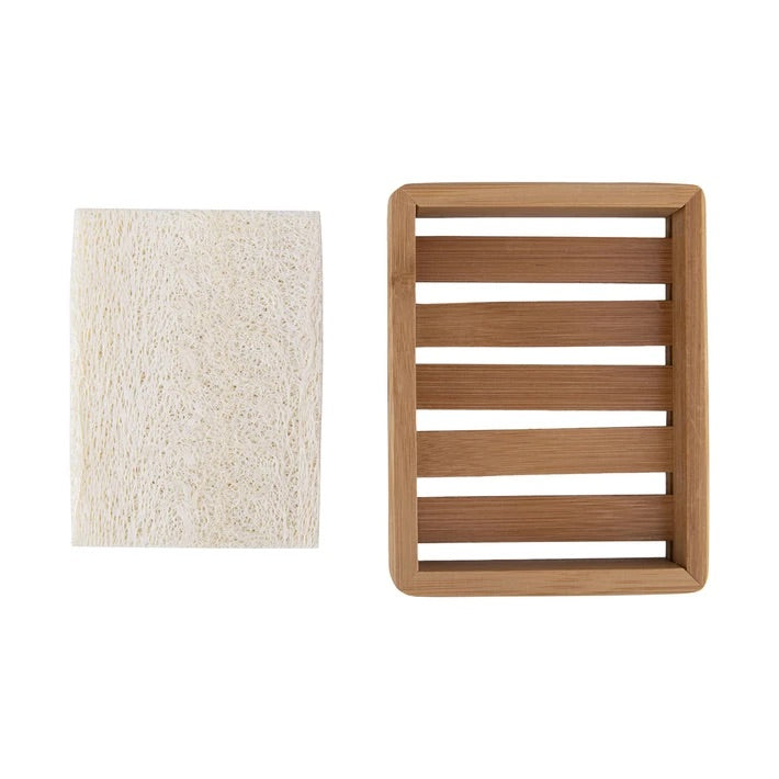 Bamboo Soap Dish with Loofah Pad