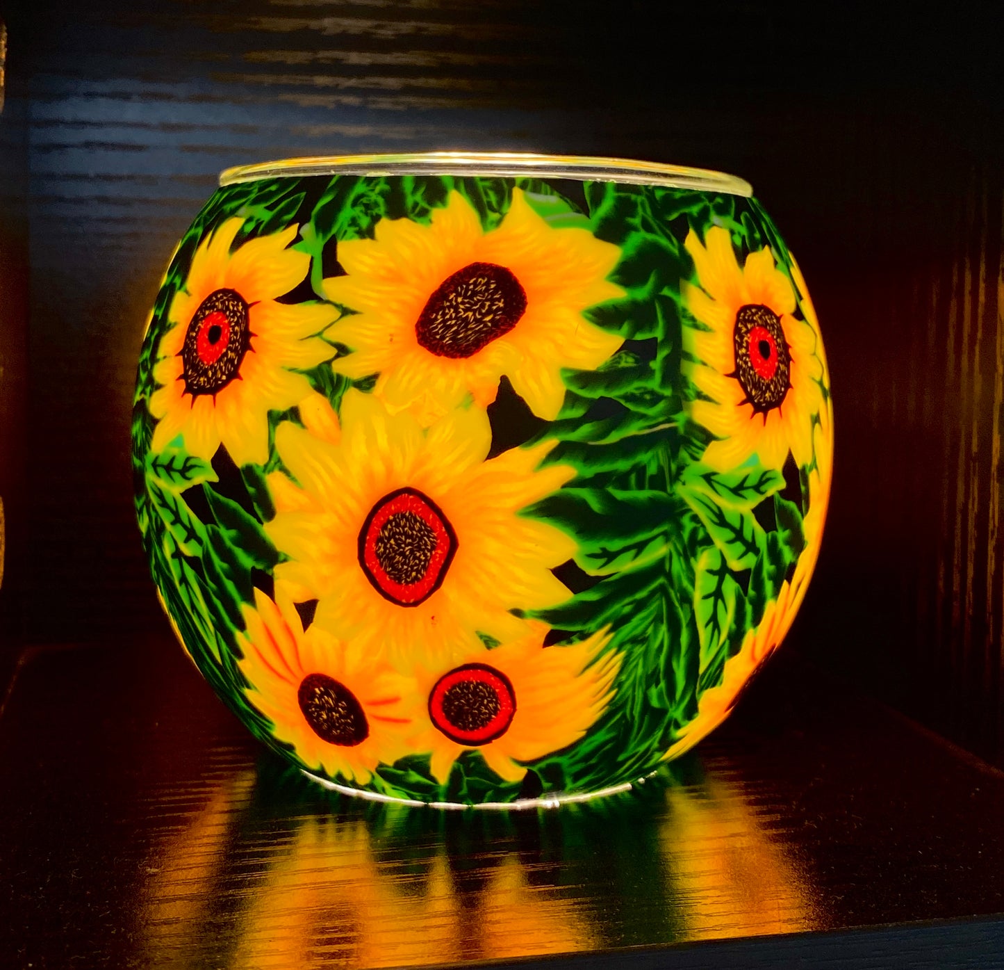 Glass Tea Light Holder - Sunflowers