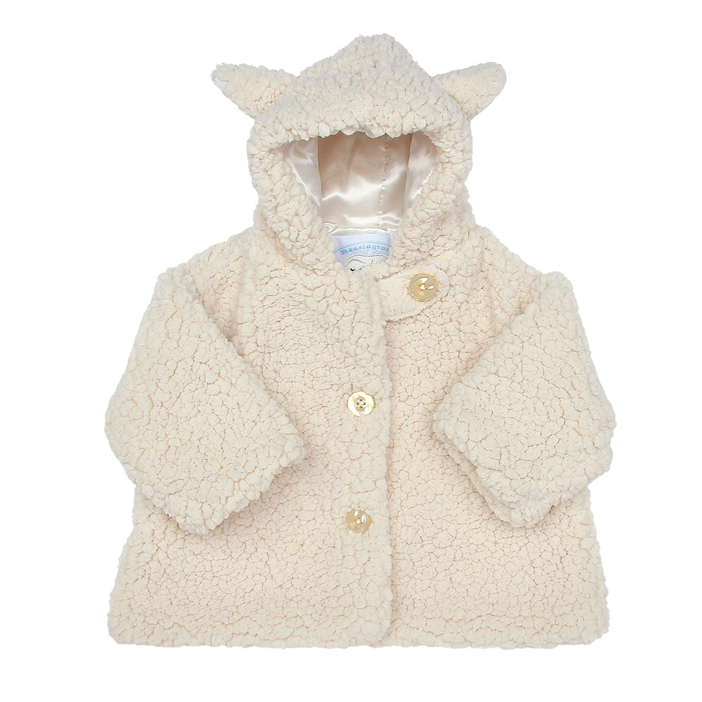 Ivory Fuzzy Baby Lamb Coat with ears on the hood and a tail