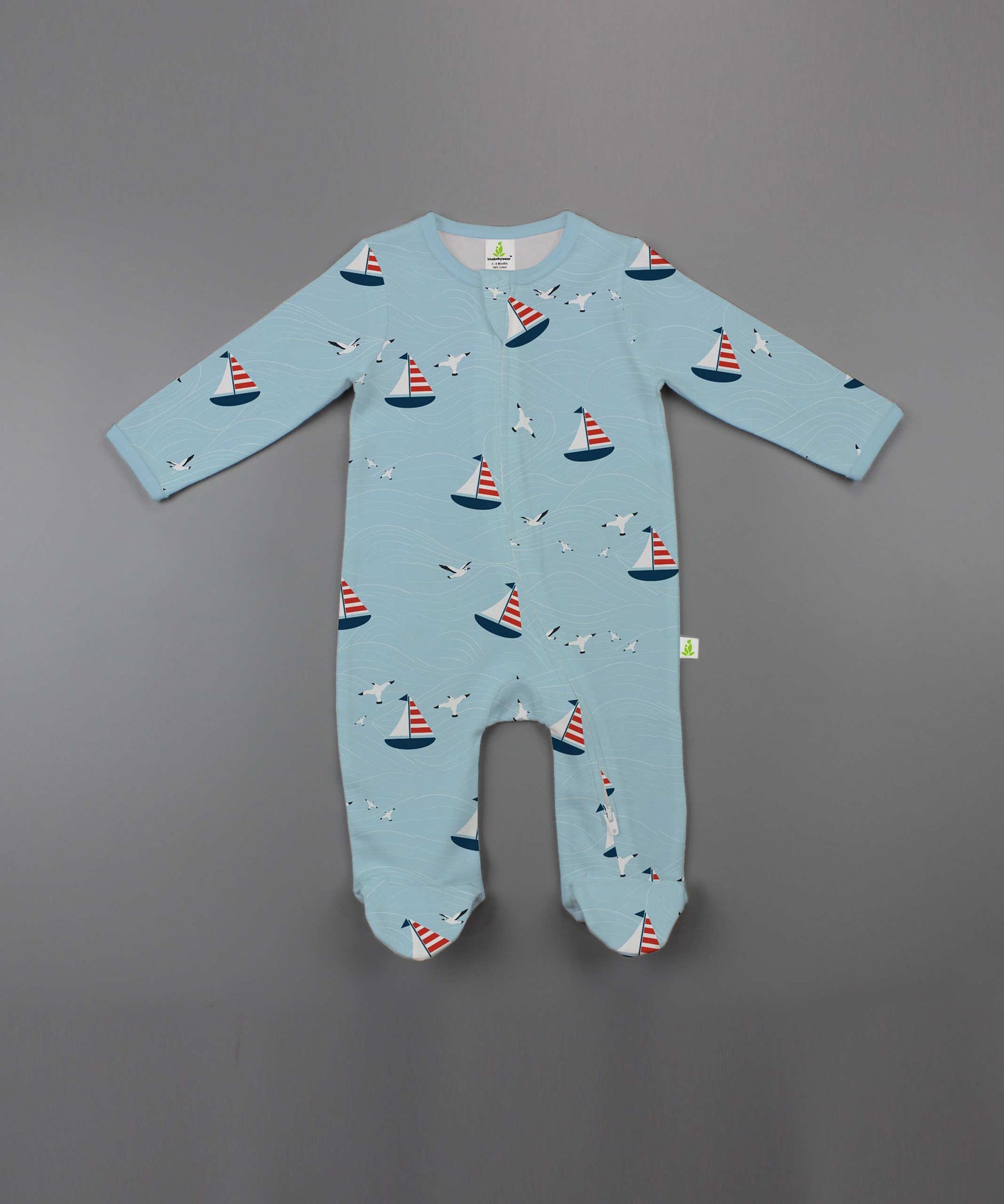 Nautical Print Long Sleeve Sleeper with Feet