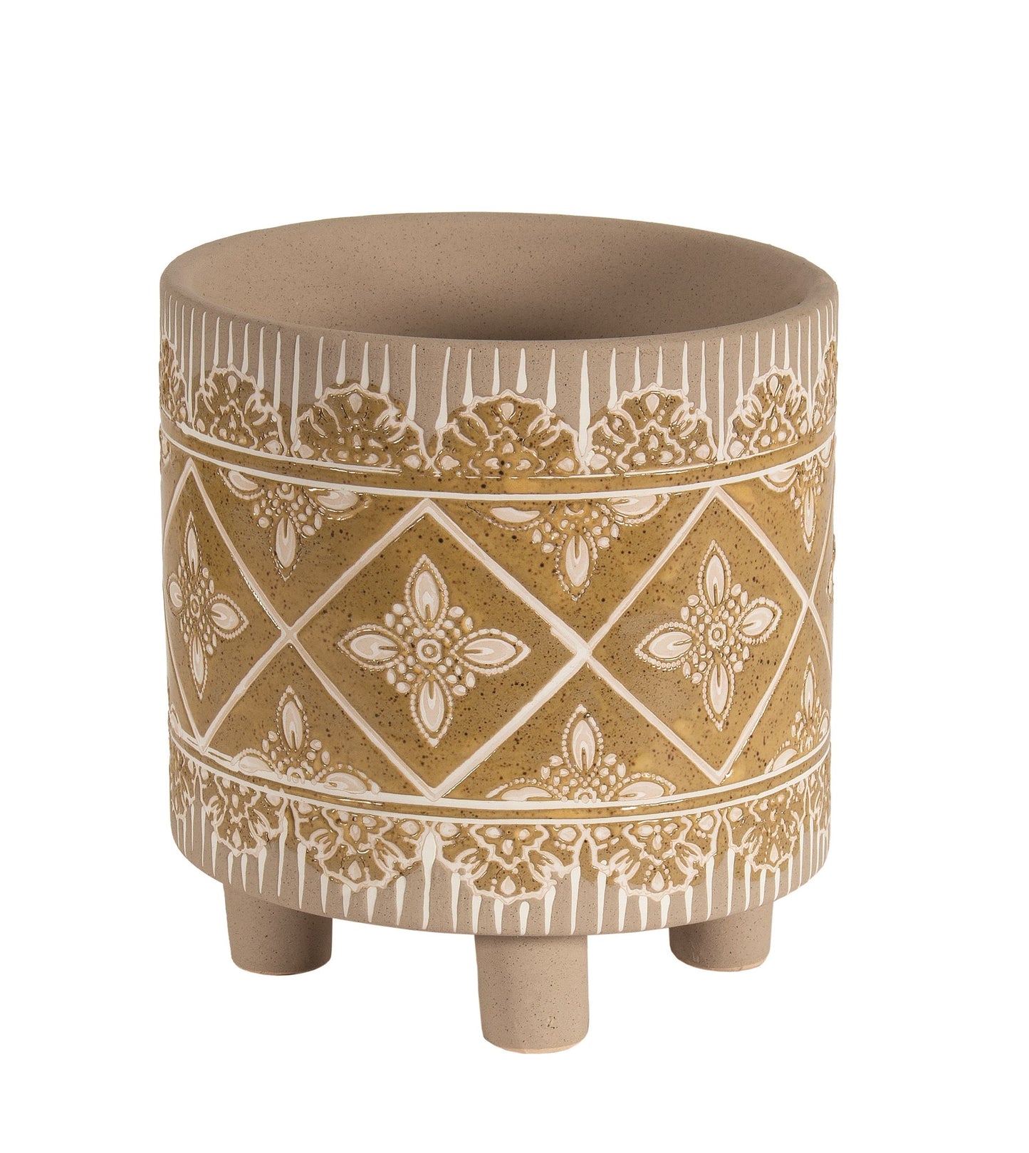 Taupe with Ochre Lace Pot - Sand Texture