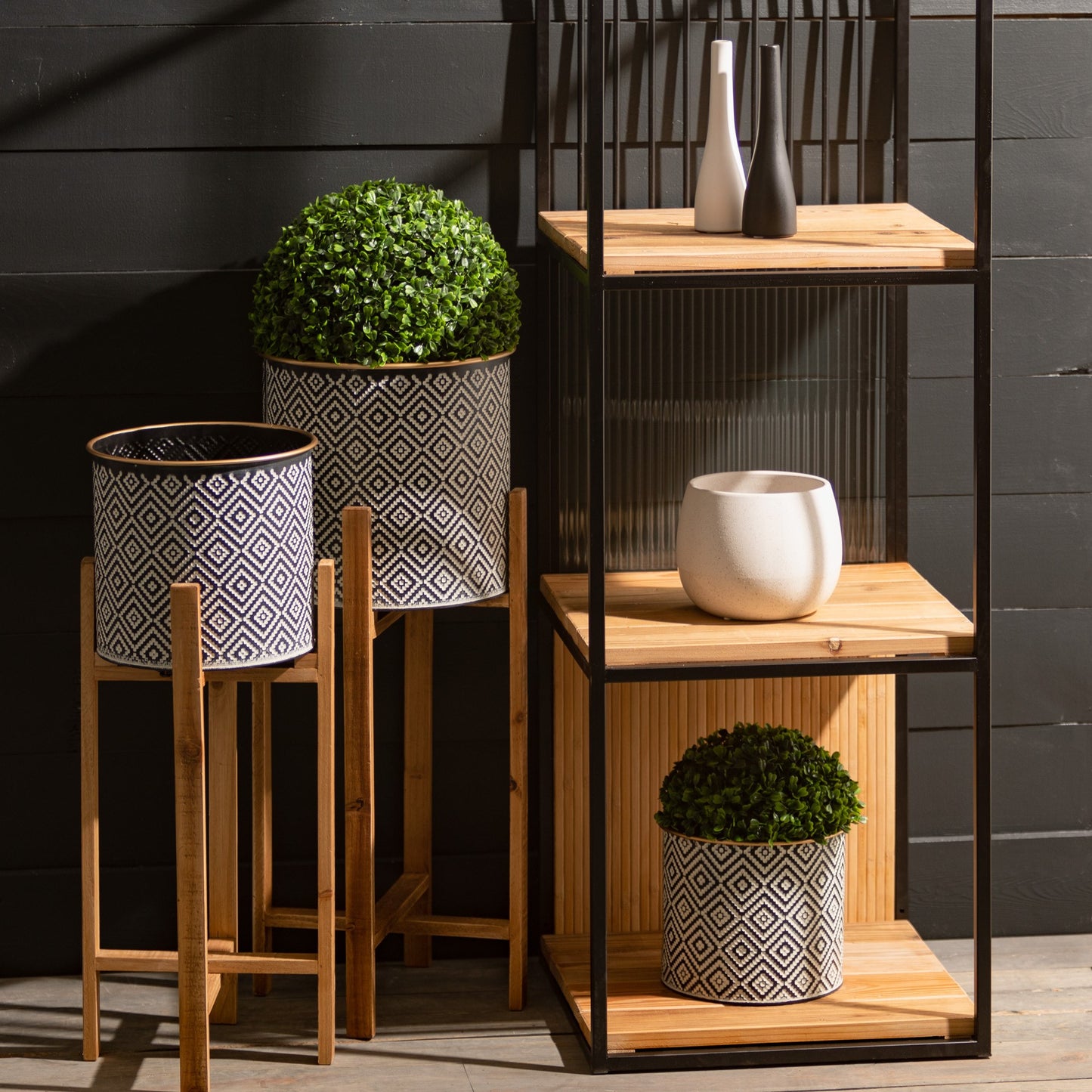 Metal and Wood Navaho Planter with Stand (2 sizes)