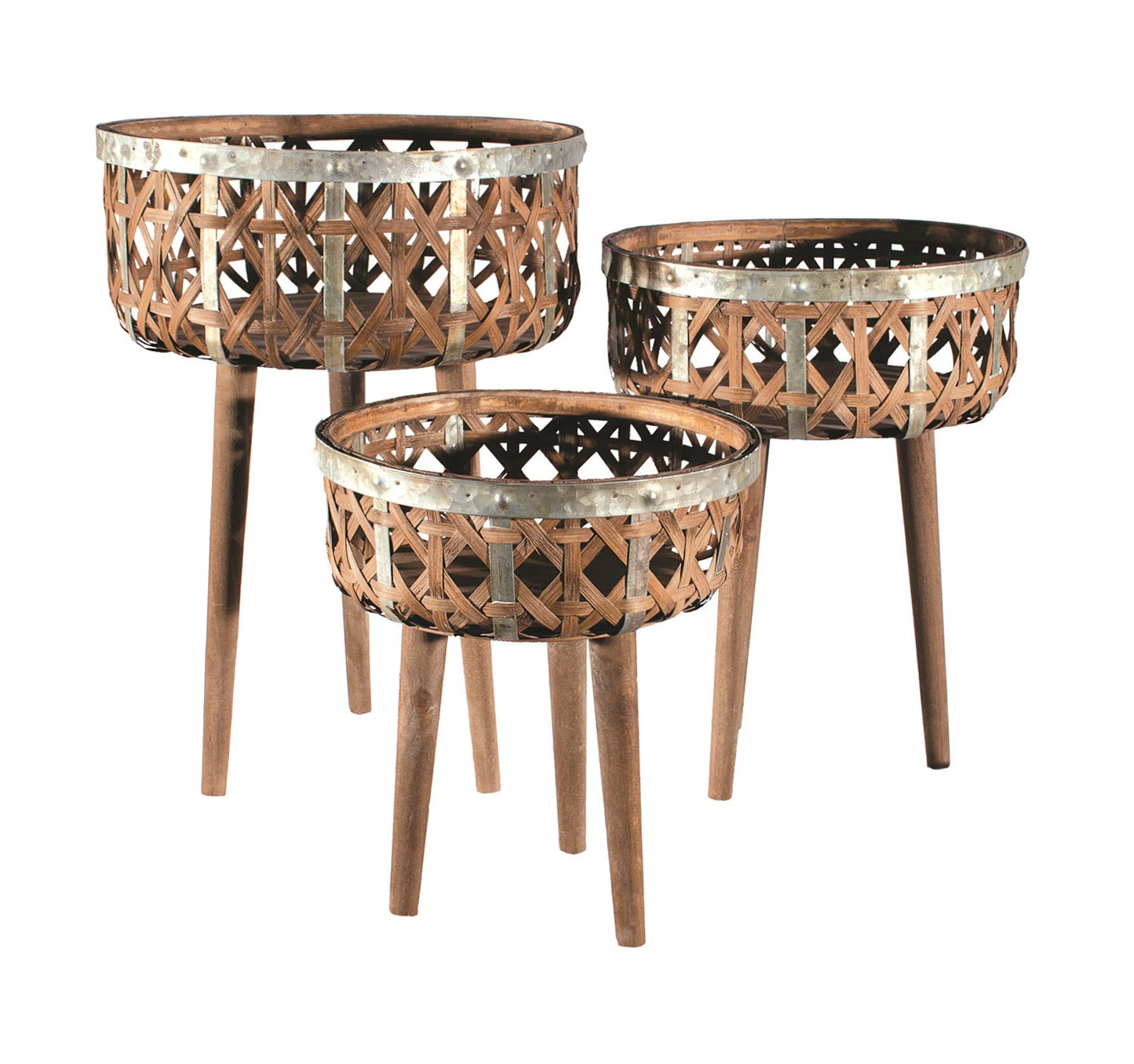 Rattan Basket Tables/Planter with Wood Legs **Pick Up Only**