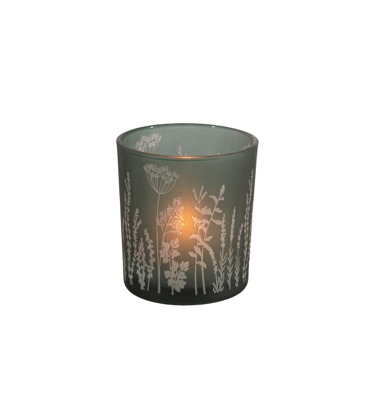 Teal Frosted Flowers Tea Light Holder 3"