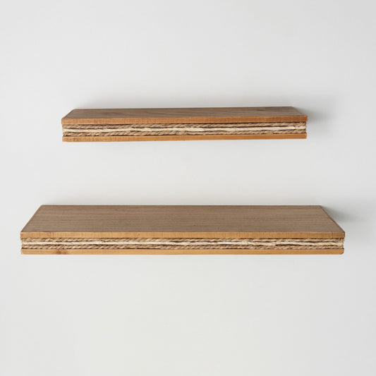 Floating Wood Shelf with Braided Grass Detail (2 Sizes)