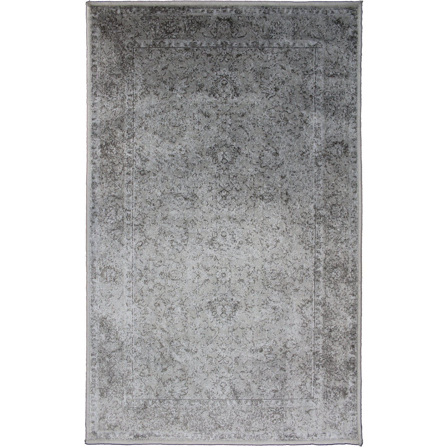 2x4' Silver washable rug with low pile and faded design