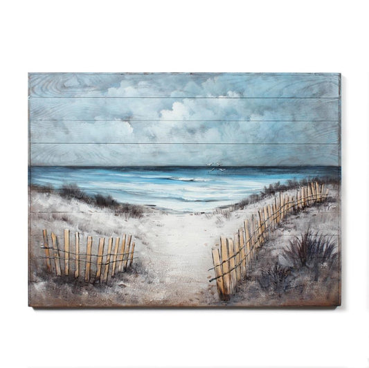 Beach with Fence on Painted Wood ** Pick-up Only**