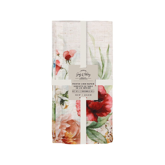 Spring Floral Linen Napkins- Set of 4
