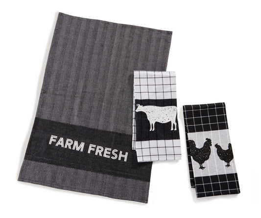 Farm Black and White Tea Towels