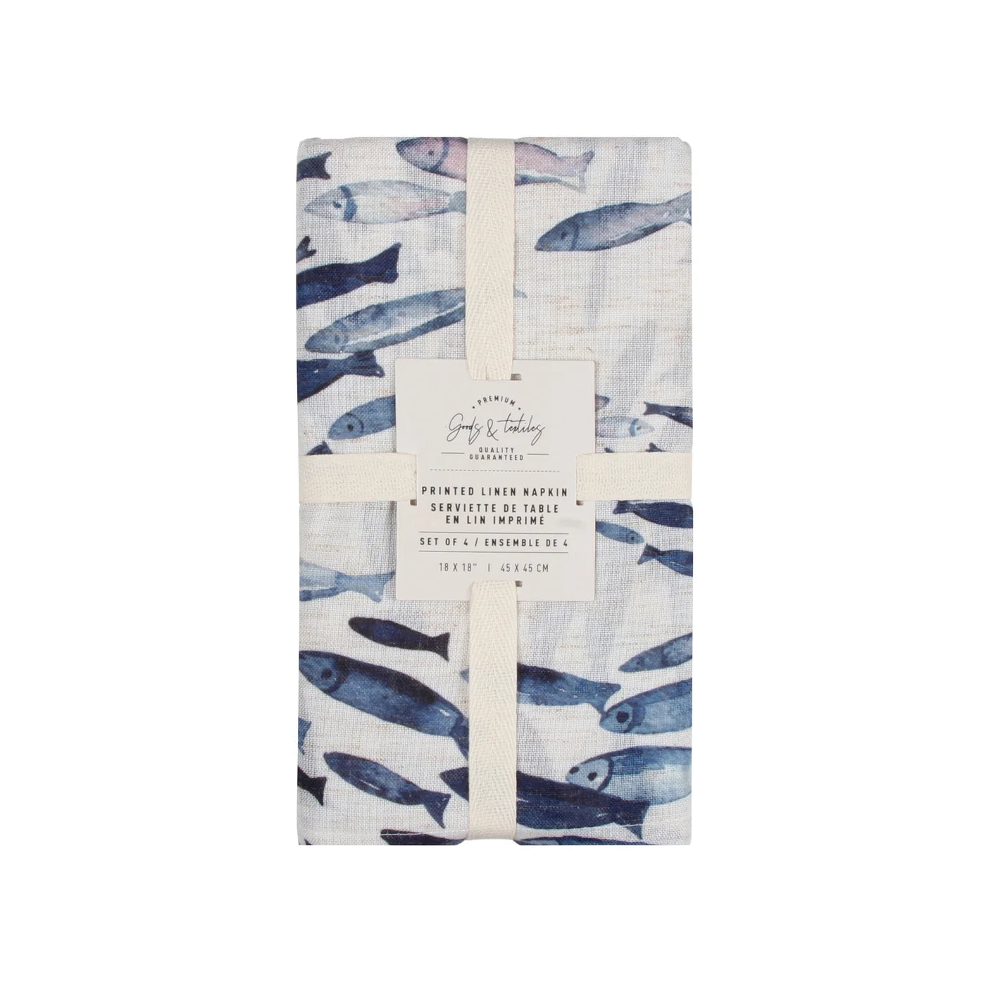 Blue Fishes Linen Napkins- Set of 4