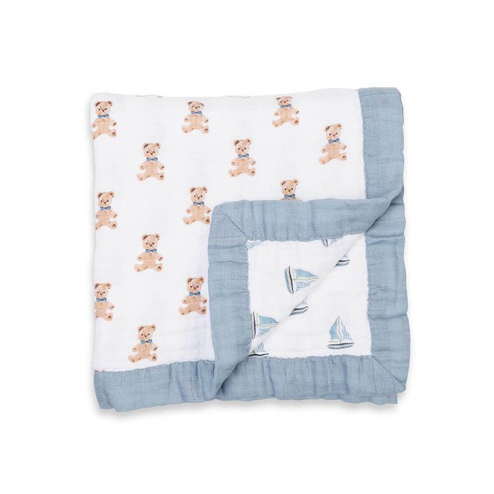 Lulujo Vintage Bear and Sailboat Quilted Blanket