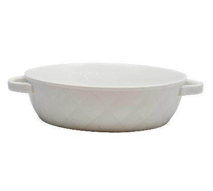 Cream Diamond Design Round Casserole -large