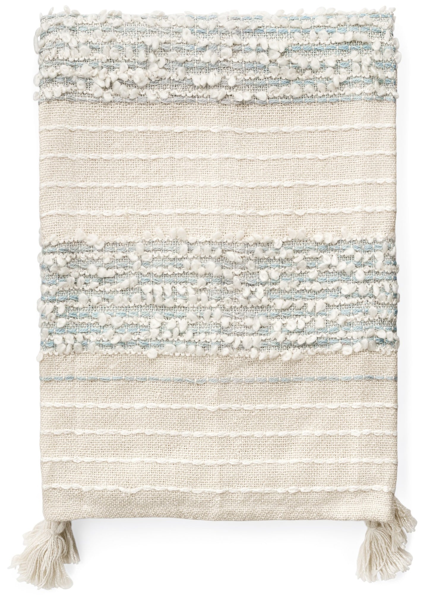 Natural and Blue Stripes Cotton Tassel Throw