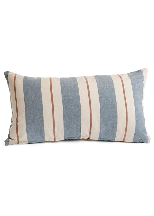 Blue and Natural Striped Cotton Cushion