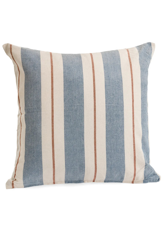Blue and Natural Striped Cotton Cushion