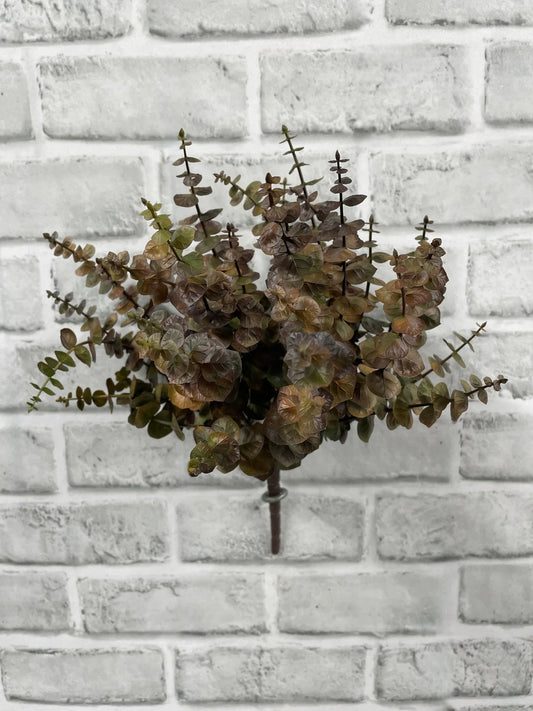 12" Faux Brown Green Eucalyptus Bush