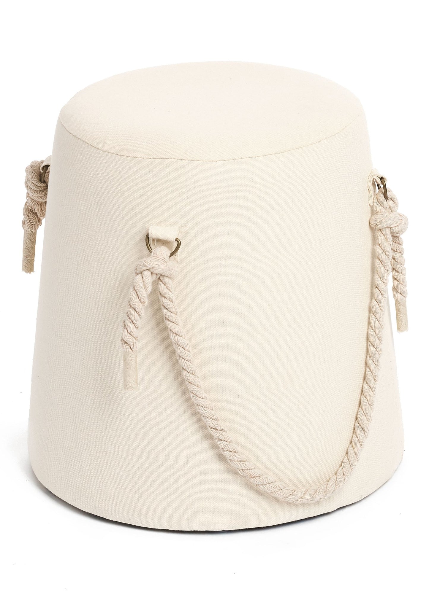 Pouf Cotton with Cord Handle Bei/Wh