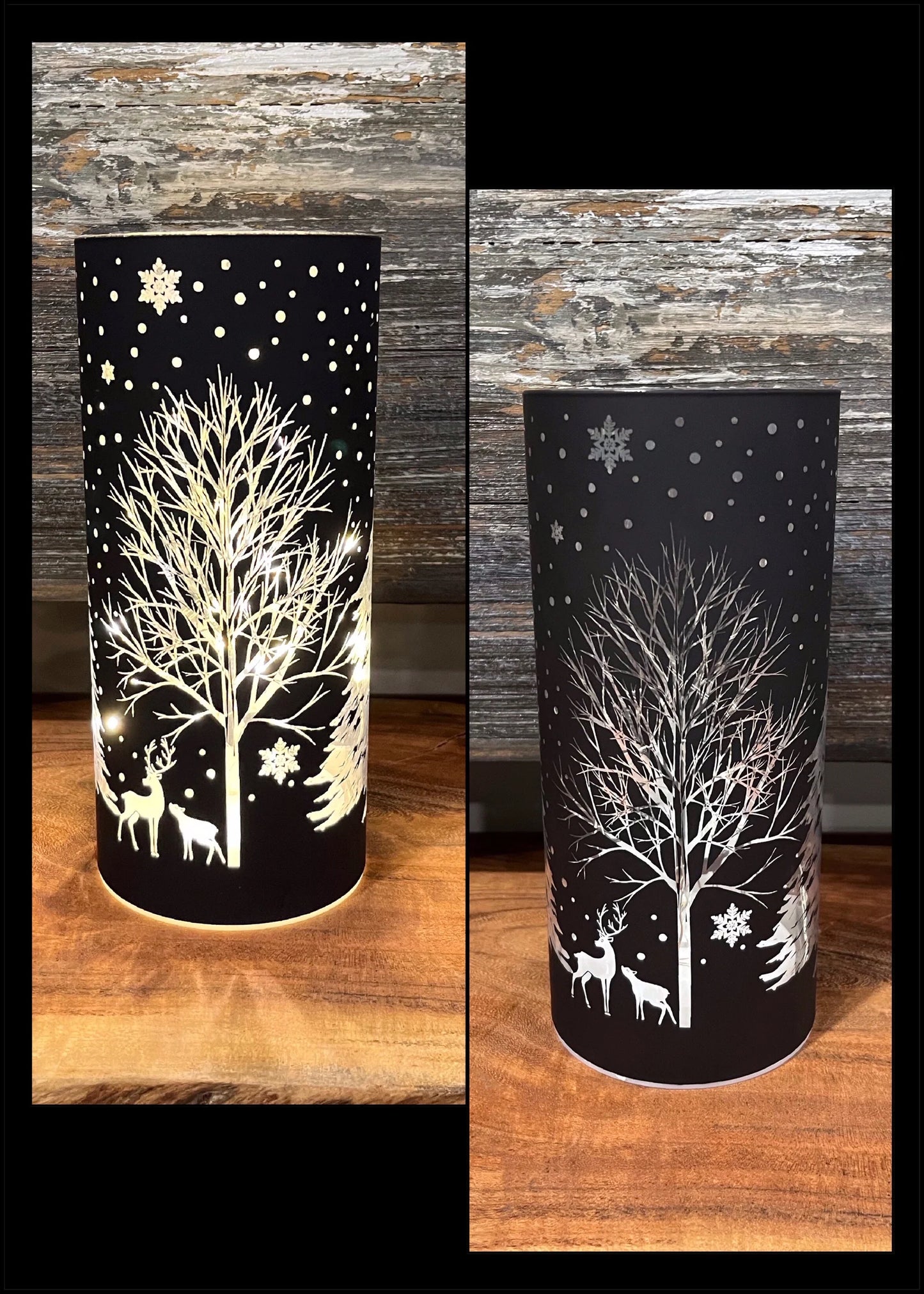 Matt Black Tree with Reindeer LED Light -Medium