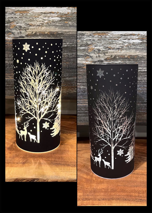 Matt Black Tree with Reindeer LED Light -Medium