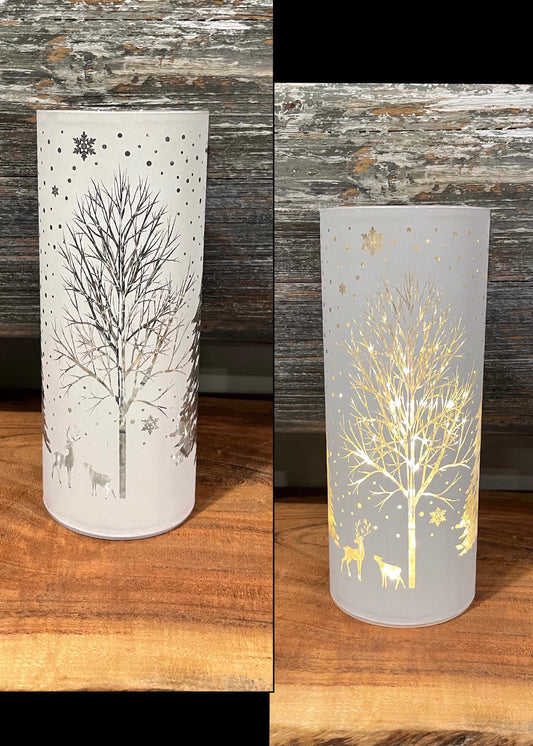 White Tree with Reindeer LED Light -Medium