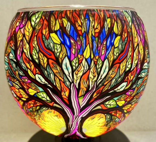 Glass Tealight Holder - Colourful Tree of Life