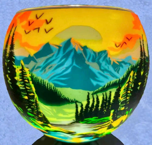 Glass Tealight Holder - Scenic Mountain