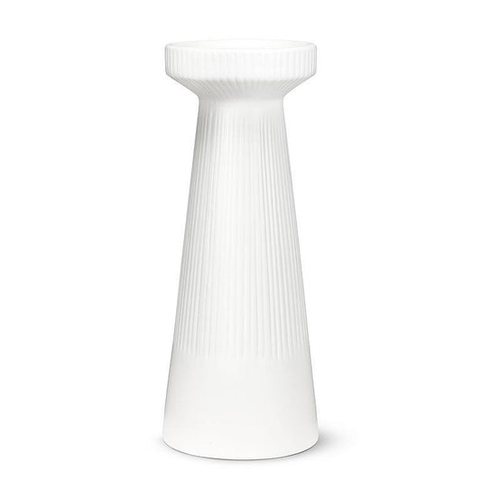 Ribbed White Pillar Holder Large