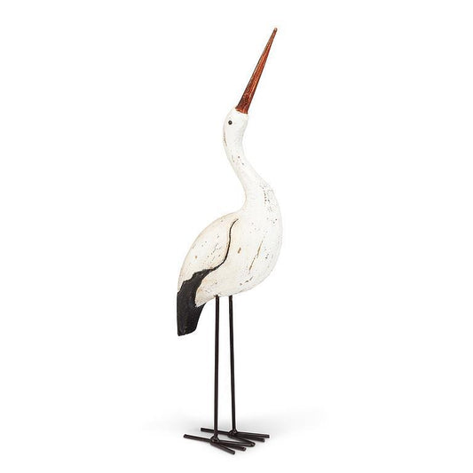 Wooden Tall Shore Bird Black and White 16"