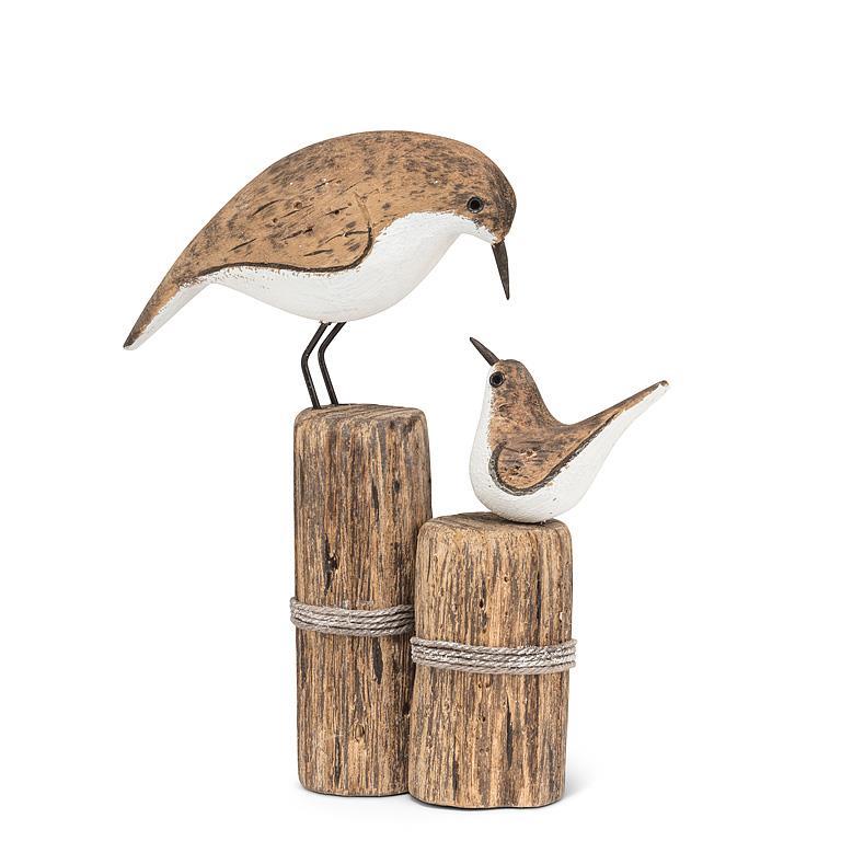 Mother & Chick Birds on Posts