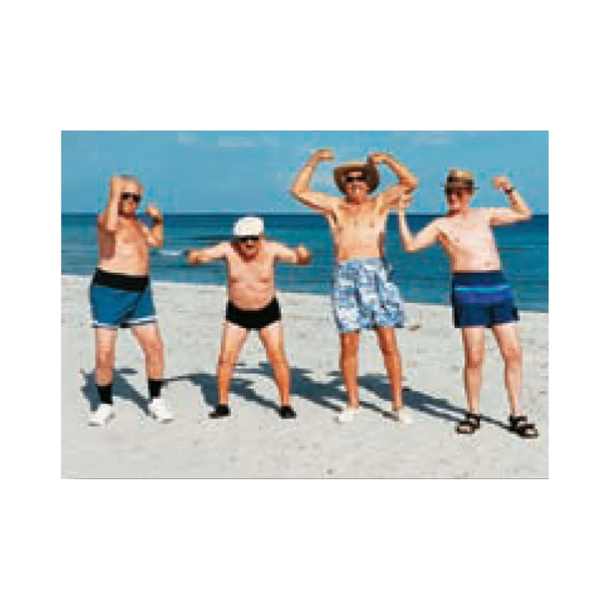Men Flexing On Beach Birthday Card