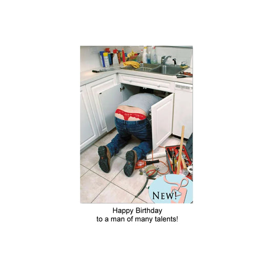 Plumber Wearing Thong Birthday Card